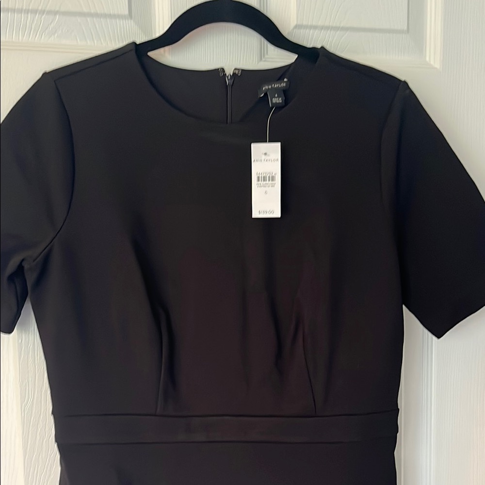 Ann Taylor black ponte flounce hem dress